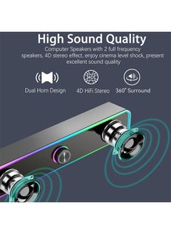 Sthxyfaith Computer Speakers for Pc, Portable Wired Soundbar, Home Subwoofer, Wired USB Powered Bluetooth Computer Sound Bar with LED Rgb Light and Knob Volume Control, 3.5mm Aux Input  - Image 3