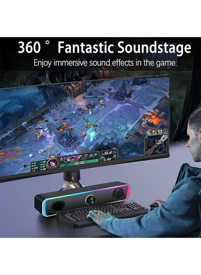 Sthxyfaith - Computer Speakers for Pc, Portable Wired Soundbar, Home Subwoofer, Wired USB Powered Bluetooth Computer Sound Bar with LED Rgb Light and Knob Volume Control, 3.5mm Aux Input - Image 1