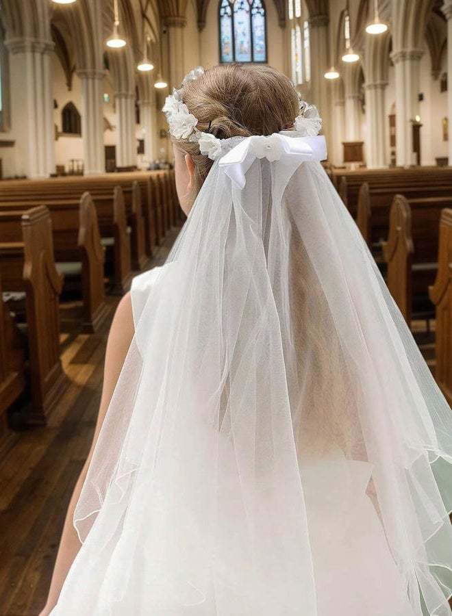 Floral Fall First Communion Flower Girls Bow Wedding Veil White Flower Wreath Pearl Rhinestone Floral Crown, White Pearl Crown, one size - Image 4