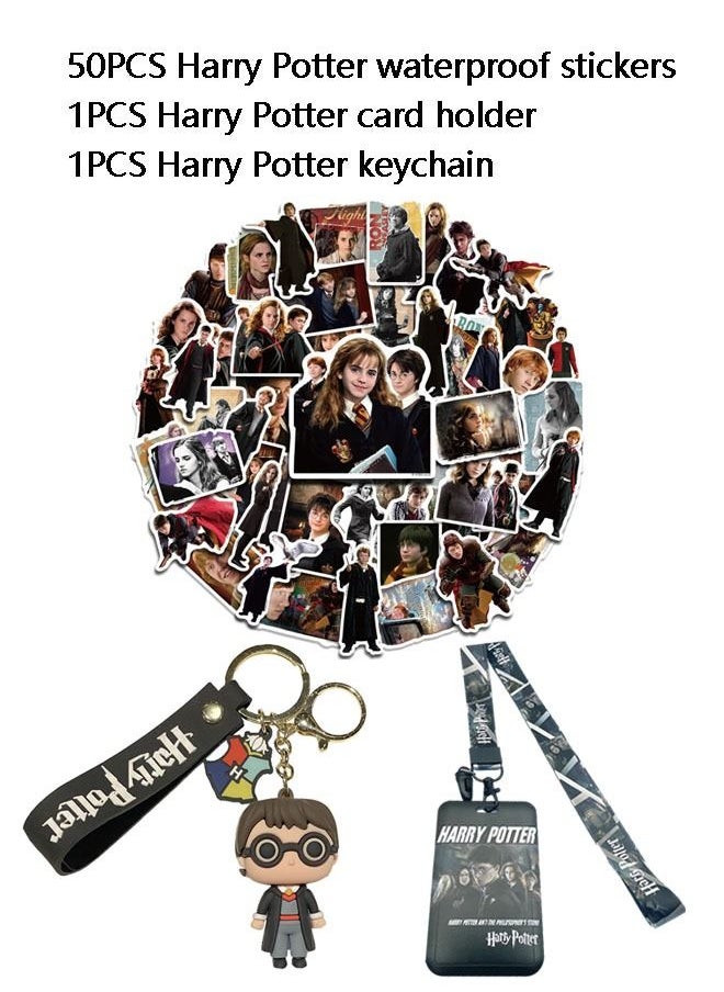 Generic - 52PCS Harry Potter Combination Set (Including 50 Waterproof Stickers  1 Keychain  1 Card Holder) - Image 1