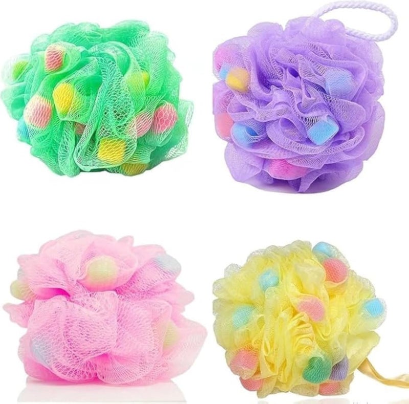 Bath Loofah Shower Sponge, Soft Mesh Exfoliating Puffs with Colorful Sponge Balls, Body Scrubber for Women & Men, Multicolor, 40G, 1 Piece