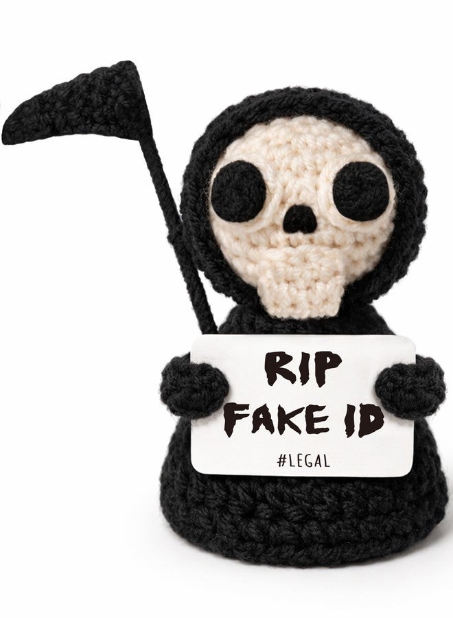 Frabaca Happy 21th Birthday Gifts For Women Men - Funny 21 Year Old Birthday Decorations Present for Her, Him, Best Friend with Witty Milestone Card- Crochet Grim Reaper Desk Decor Present - Image 1