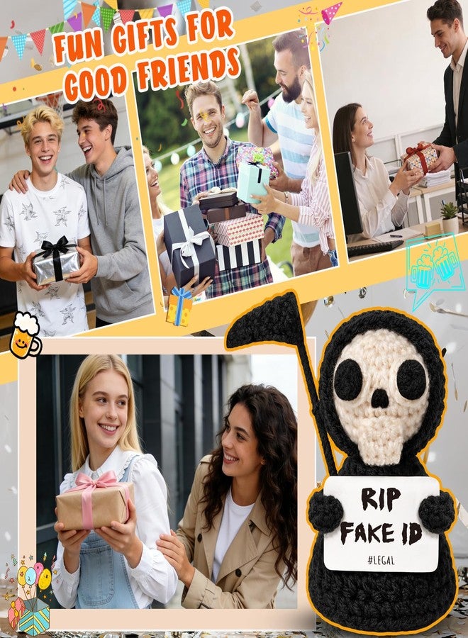 Frabaca Happy 21th Birthday Gifts For Women Men - Funny 21 Year Old Birthday Decorations Present for Her, Him, Best Friend with Witty Milestone Card- Crochet Grim Reaper Desk Decor Present - Image 4
