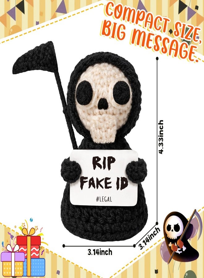 Frabaca Happy 21th Birthday Gifts For Women Men - Funny 21 Year Old Birthday Decorations Present for Her, Him, Best Friend with Witty Milestone Card- Crochet Grim Reaper Desk Decor Present - Image 2