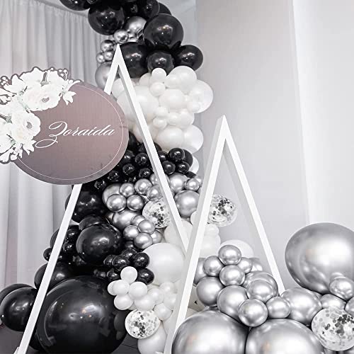Lazybeee Black Silver White Confetti Balloons Arch Kit, 120 PCS 12in 10in 5in Latex Balloons Garland Arches Kit for Birthday, Wedding, Anniversary, Celebrations Party Decoration - Image 4