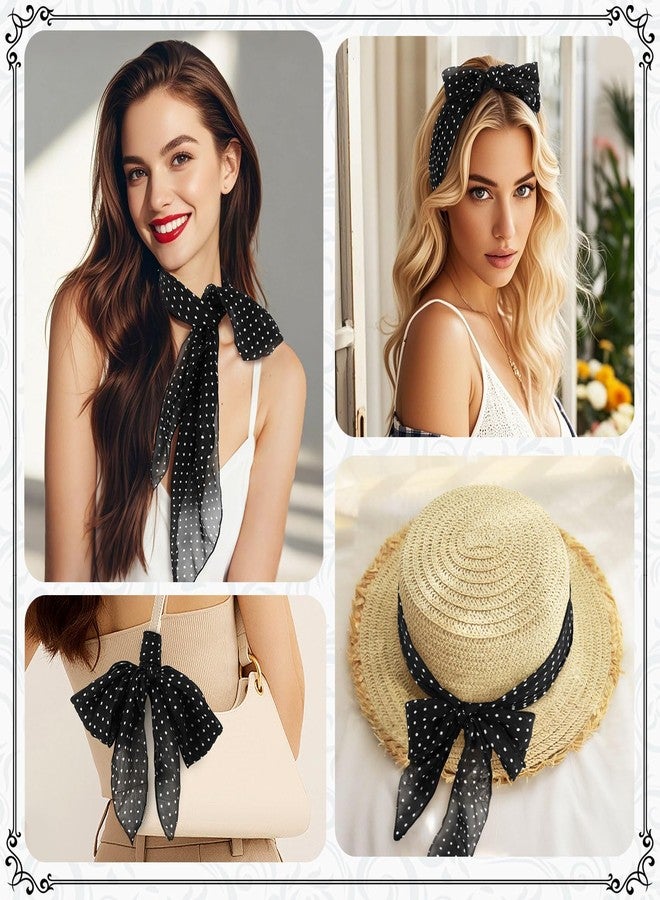 GERINLY 1950s Polka Dots Neck Scarf with Matching Flower Hair Clip, Women Vintage Ribbon Hair Scarf, Sock Hop Accessories - Image 4