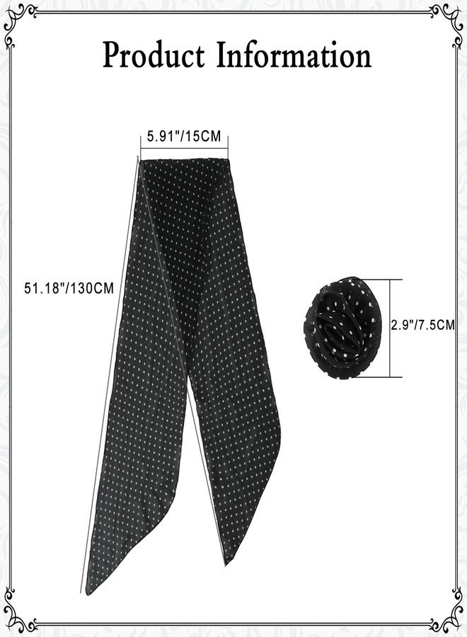 GERINLY 1950s Polka Dots Neck Scarf with Matching Flower Hair Clip, Women Vintage Ribbon Hair Scarf, Sock Hop Accessories - Image 2