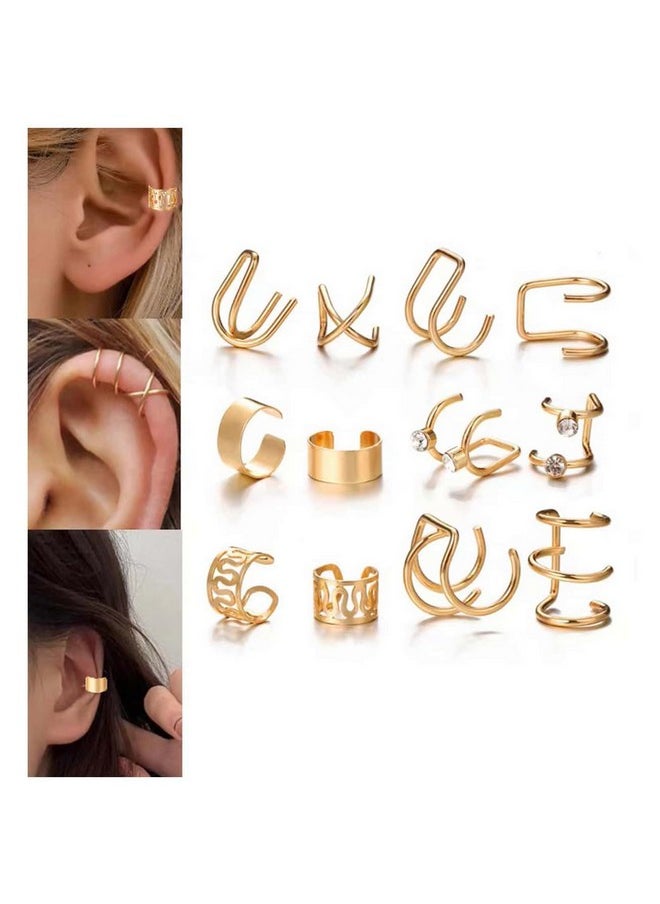 Shining Diva Fashion - Shining Diva Fashion Latest Stylish 12 Pcs Combo Clip On Ear Cuff Earrings for Women and Girls (14903er)(Gold) - Image 1