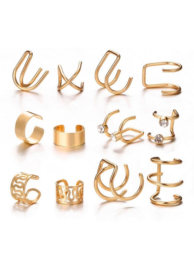 Shining Diva Fashion - Shining Diva Fashion Latest Stylish 12 Pcs Combo Clip On Ear Cuff Earrings for Women and Girls (14903er)(Gold) - Image 1