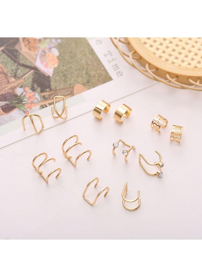 Shining Diva Fashion - Shining Diva Fashion Latest Stylish 12 Pcs Combo Clip On Ear Cuff Earrings for Women and Girls (14903er)(Gold) - Image 1