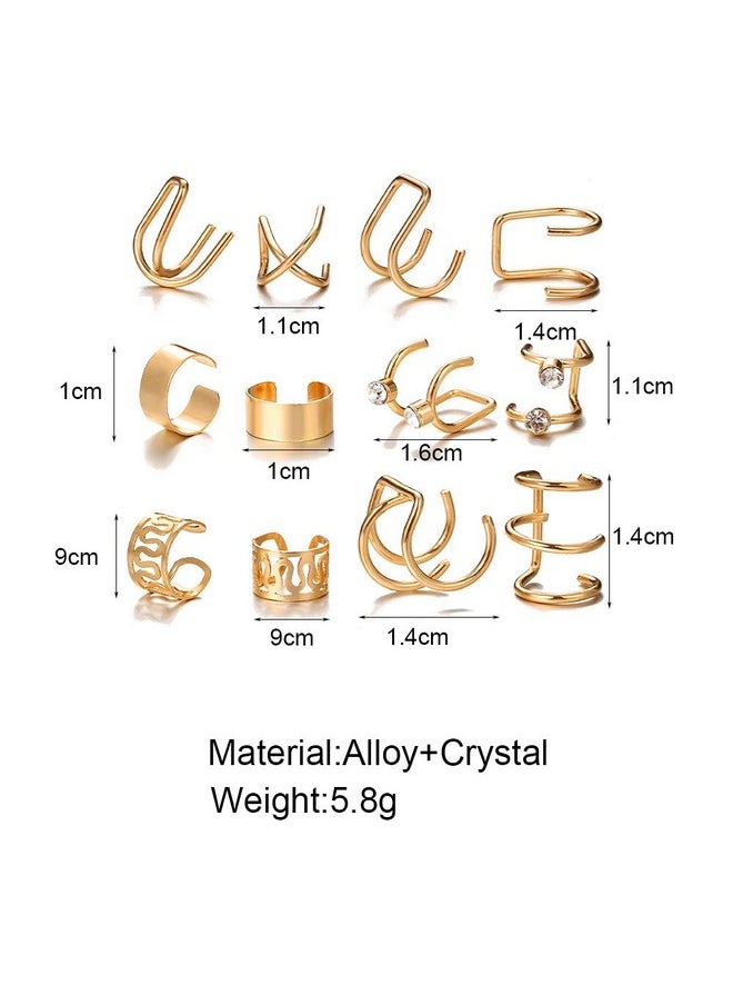 Shining Diva Fashion - Shining Diva Fashion Latest Stylish 12 Pcs Combo Clip On Ear Cuff Earrings for Women and Girls (14903er)(Gold) - Image 1