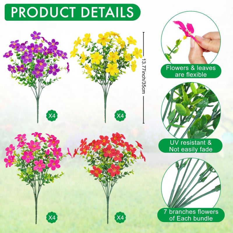 Besteek 16 Bundles Artificial Flowers for Outdoors Decoration Fake Silk Flowers UV Resistant Faux Plastic Plants for Spring Summer Garden Yard Porch Window Box Home Indoor Outdoor Decor, Mixed - Image 2