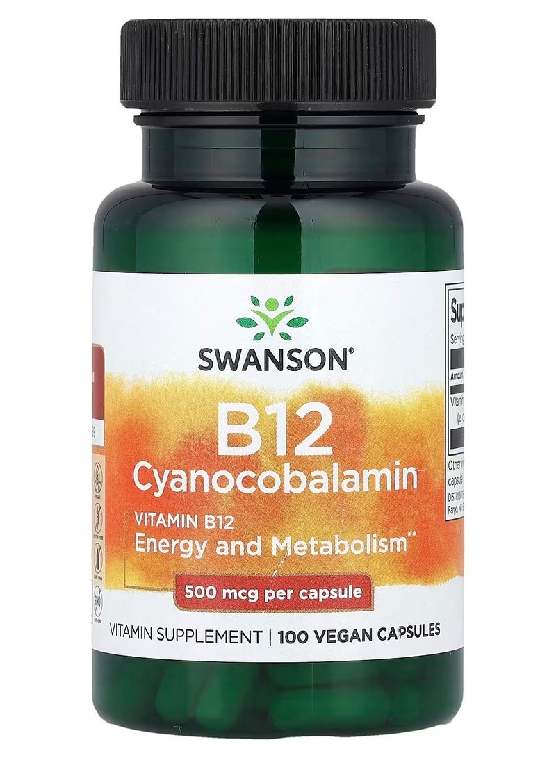 Swanson, Vitamin B12, 500 mcg, 100 Vegan Capsules