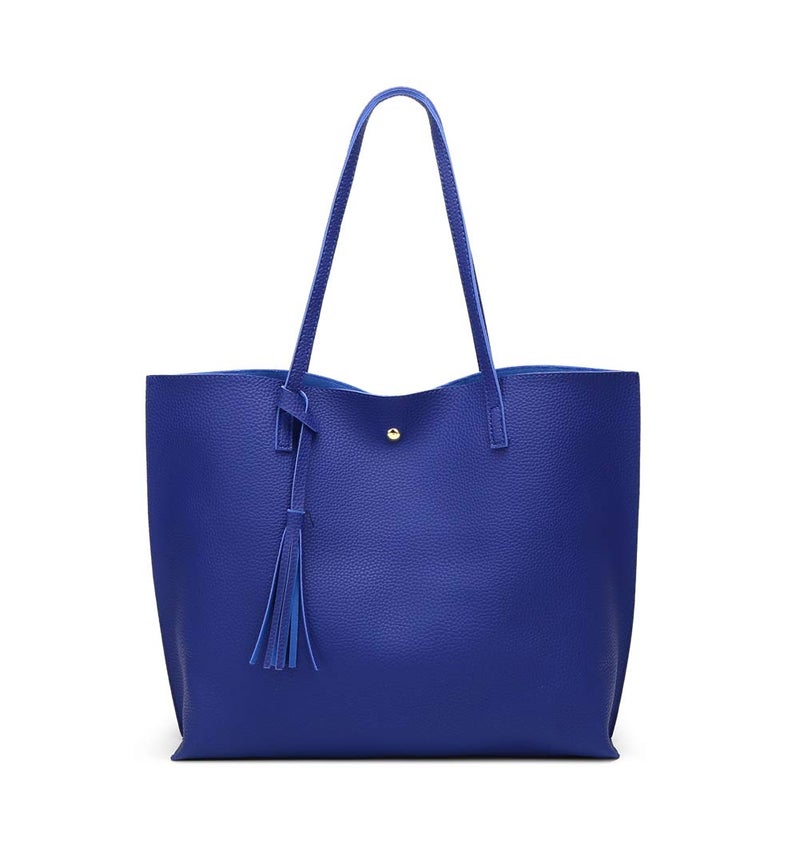 Dreubea Womens Soft Faux Leather Tote Shoulder Bag from Big Capacity Tassel Handbag Royal Blue