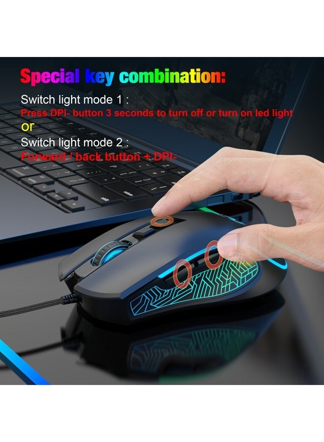 Gaming Mouse 3600DPI Adjustable 7 Colours Backlight Optical Sensor Lightspeed Mice Streamlined Arc and Finger Rest Ergonomic Design USB Wired Plug  Play for Windows Mac PC Laptop Gamer - Image 3