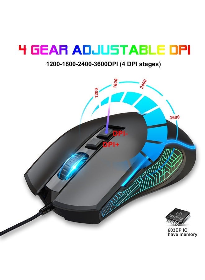 Gaming Mouse 3600DPI Adjustable 7 Colours Backlight Optical Sensor Lightspeed Mice Streamlined Arc and Finger Rest Ergonomic Design USB Wired Plug  Play for Windows Mac PC Laptop Gamer - Image 1