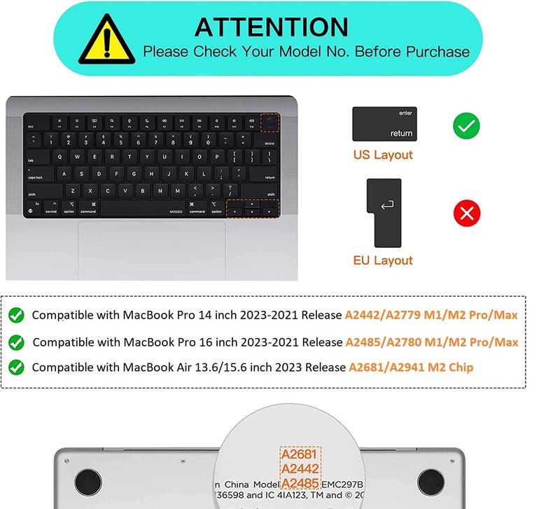Oaky Keyboard Protector for MacBook Air 15.3, 13.6 inch M3 M2 2024-2021 [A3113 A2681 A3114 A2941] & MacBook Pro 14, 16 inch M3 M2 M1 (A2918 A2992 A2779 A2442 A2991 A2780 A2485) - Silicon Grey - Image 2