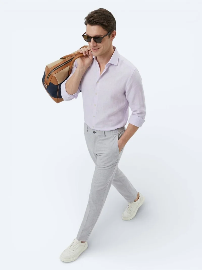 Kip Purple Plain Regular Fit Long Weaving Casual Cotton Blended Shirt