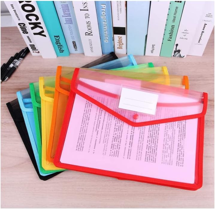 No brands A4 Plastic Wallets, 5 Pcs Popper Wallet Plastic Document Folder Premium Pockets Files Envelope for School Office Home, with Snap Closure,Large Capacity - Image 3