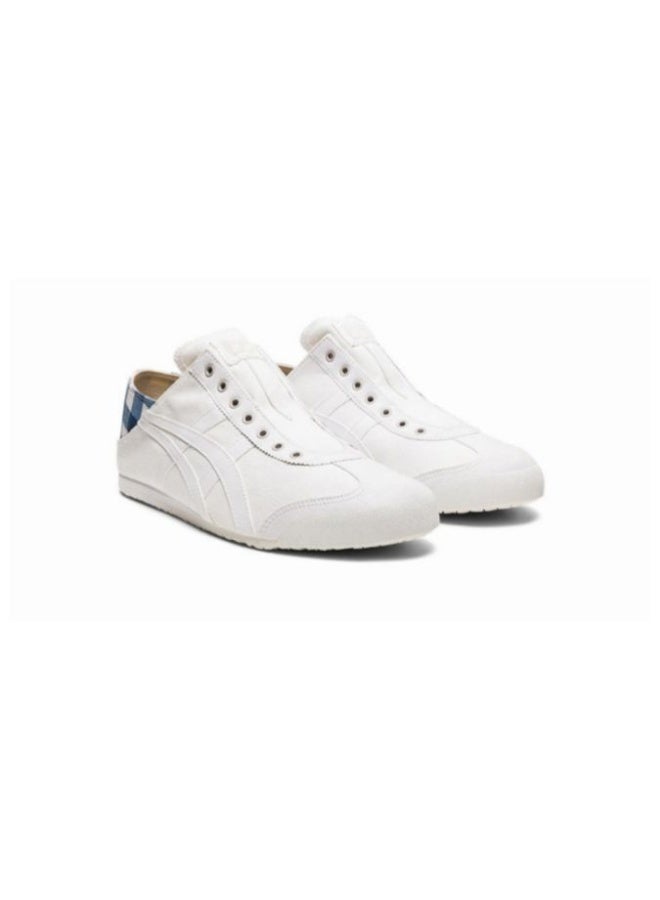 Onitsuka Tiger MEXICO 66 Slip-On Canvas Casual Sneakers Colorblock White/Checkered Blue - Lace-Free Flat Round Toe Lifestyle Shoes for Men and Women, Ages 10+ - Image 4