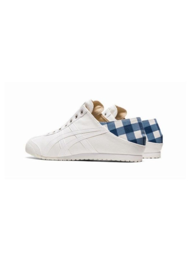 Onitsuka Tiger MEXICO 66 Slip-On Canvas Casual Sneakers Colorblock White/Checkered Blue - Lace-Free Flat Round Toe Lifestyle Shoes for Men and Women, Ages 10+ - Image 2