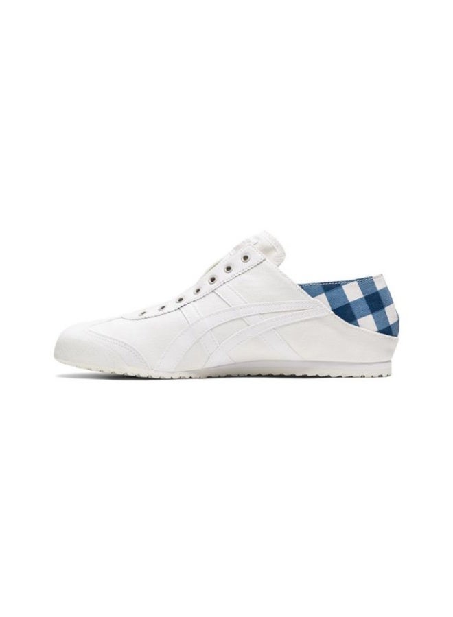 Onitsuka Tiger MEXICO 66 Slip-On Canvas Casual Sneakers Colorblock White/Checkered Blue - Lace-Free Flat Round Toe Lifestyle Shoes for Men and Women, Ages 10+ - Image 1