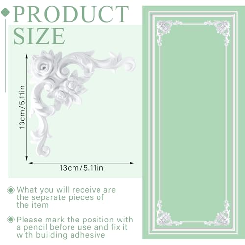 Pangda Corner Wall Molding French Style Wainscoting Panels Flora Moulding Corner Panel Wall Molding Kit for Cabinet Picture Frames Decor, Not Include Glue(4 Pcs,Rose Style) - Image 2