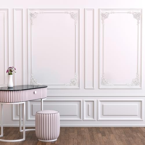 Pangda Corner Wall Molding French Style Wainscoting Panels Flora Moulding Corner Panel Wall Molding Kit for Cabinet Picture Frames Decor, Not Include Glue(4 Pcs,Rose Style) - Image 5