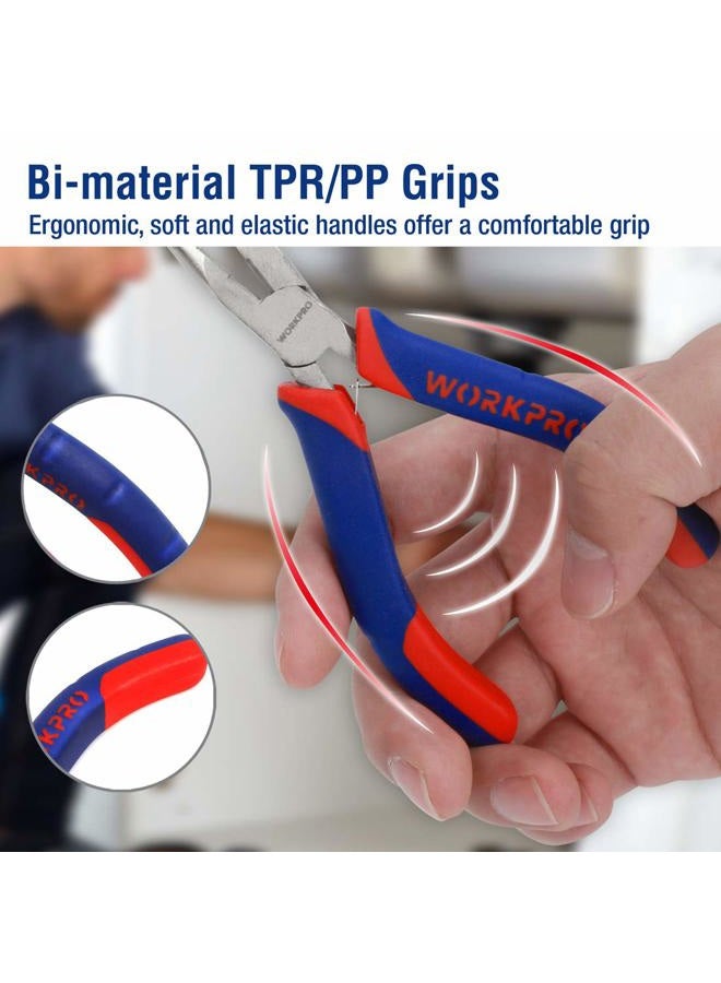 WORKPRO 6-piece Mini Pliers Set - Needle Nose, Diagonal, Long Nose, Bent Nose, End Cutting and Linesman, for Making Crafts, Repairing Electronic Devices, with Pouch - Image 4