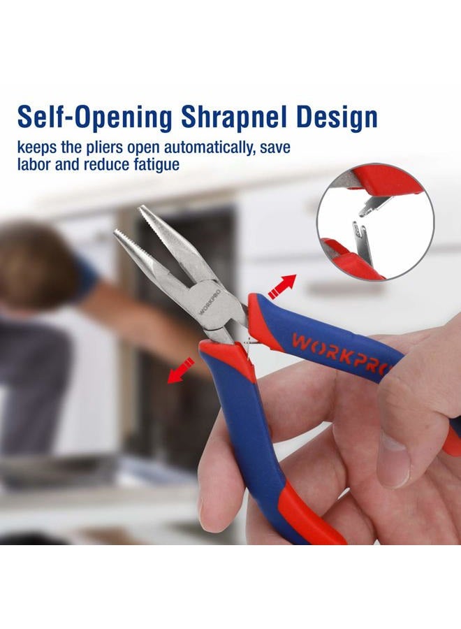 WORKPRO 6-piece Mini Pliers Set - Needle Nose, Diagonal, Long Nose, Bent Nose, End Cutting and Linesman, for Making Crafts, Repairing Electronic Devices, with Pouch - Image 3