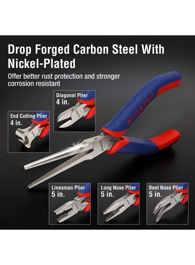 WORKPRO 6-piece Mini Pliers Set - Needle Nose, Diagonal, Long Nose, Bent Nose, End Cutting and Linesman, for Making Crafts, Repairing Electronic Devices, with Pouch - Image 2