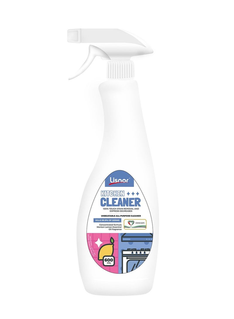 Lisnor All Purpose, Kitchen Cleaner Spray, Menton Lemon Scent, Kills 99.9% Germs 600ml - Image 1
