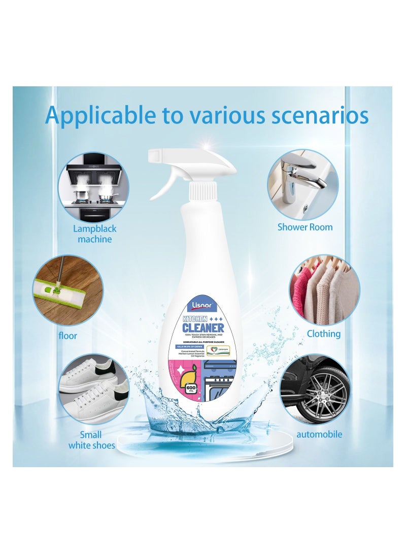 Lisnor All Purpose, Kitchen Cleaner Spray, Menton Lemon Scent, Kills 99.9% Germs 600ml - Image 2