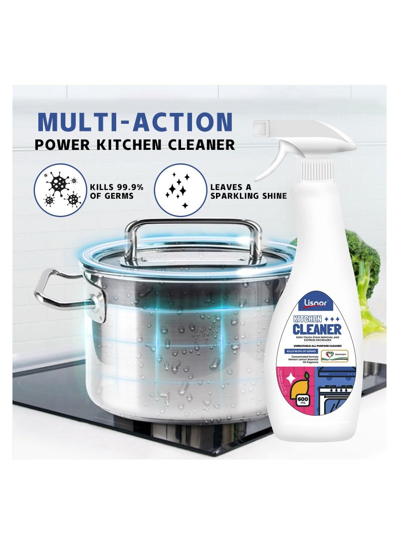 Lisnor All Purpose, Kitchen Cleaner Spray, Menton Lemon Scent, Kills 99.9% Germs 600ml - Image 5