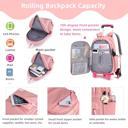 Armbq Rolling Backpack,Backpack with Wheels,Kids Roller Backpack for Girls Boys Travel Bag on Wheels Kids Trolley School Bag,Blue - Image 3