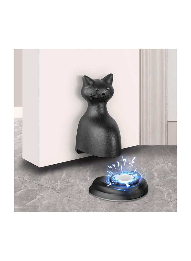 Magnetic Door Stopper Catch Wall Protector, Black Cat Shape Door Stop for Bottom of Door, No Punching Anti-Collision with 3M Tape for Door of Bedroom, Balcony, Kitchen, Entry, 2Pcs  - Image 1