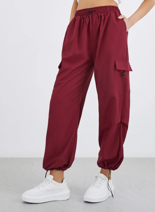 تايك تو Take Two Solid Drawstring Waist Cargo Pants