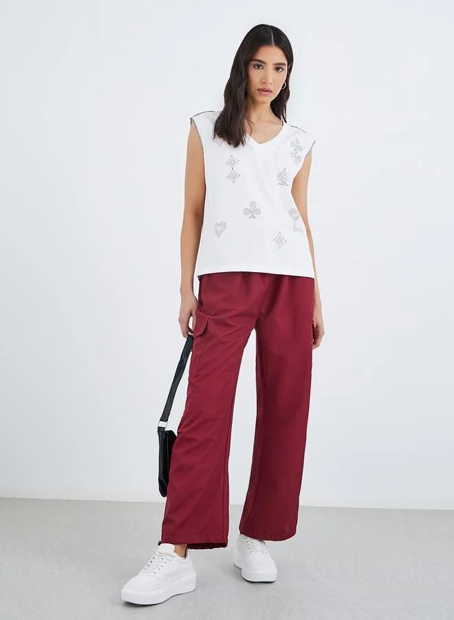 تايك تو Take Two Solid Drawstring Waist Cargo Pants