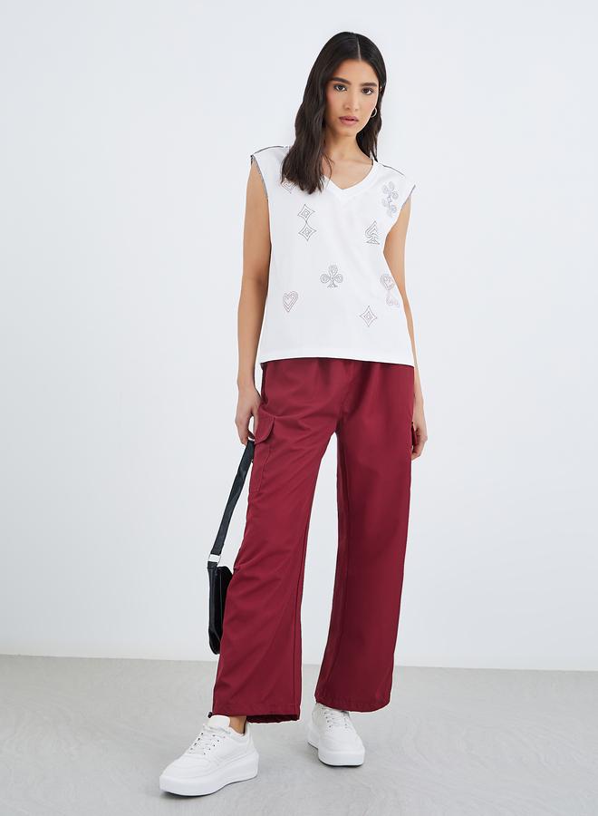 Take Two Solid Drawstring Waist Cargo Pants - Image 1