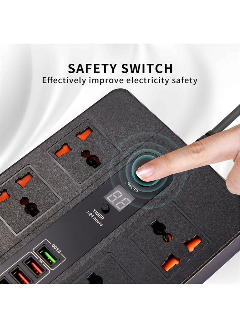 XiuWoo 2 Meter Universal Socket, Charging USB Socket Timing Function Extension Plug, Black  - Image 2