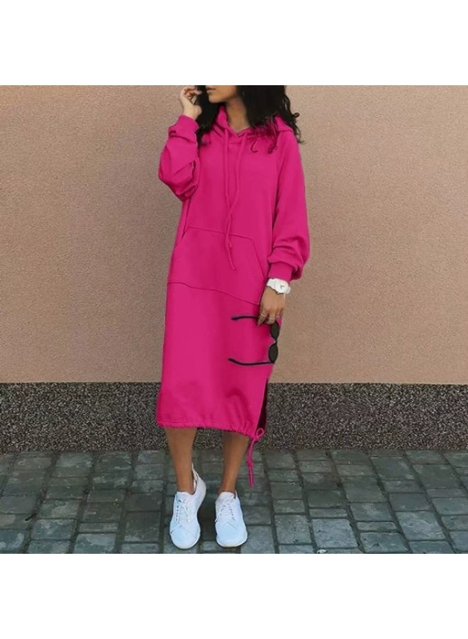 general Women's Casual Pullover Sweatshirt Sexy Side Slit Long Sleeve Hoodie Long Dress With Kangaroo Pocket - Image 1