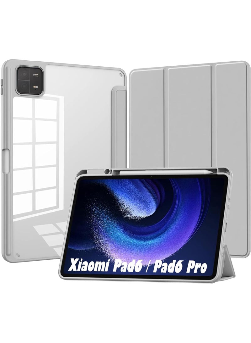 Rock Pow Case for Xiaomi Pad 6/Pad 6 Pro 11 inch Auto Wake & Sleep Slim Trifold Stand Case Cover with Pencil Holder Clear Trasparent Back Shell Csae for Xiaomi Pad 6 11inch/Xiaomi Pad 6 Pro 11inch - Image 1