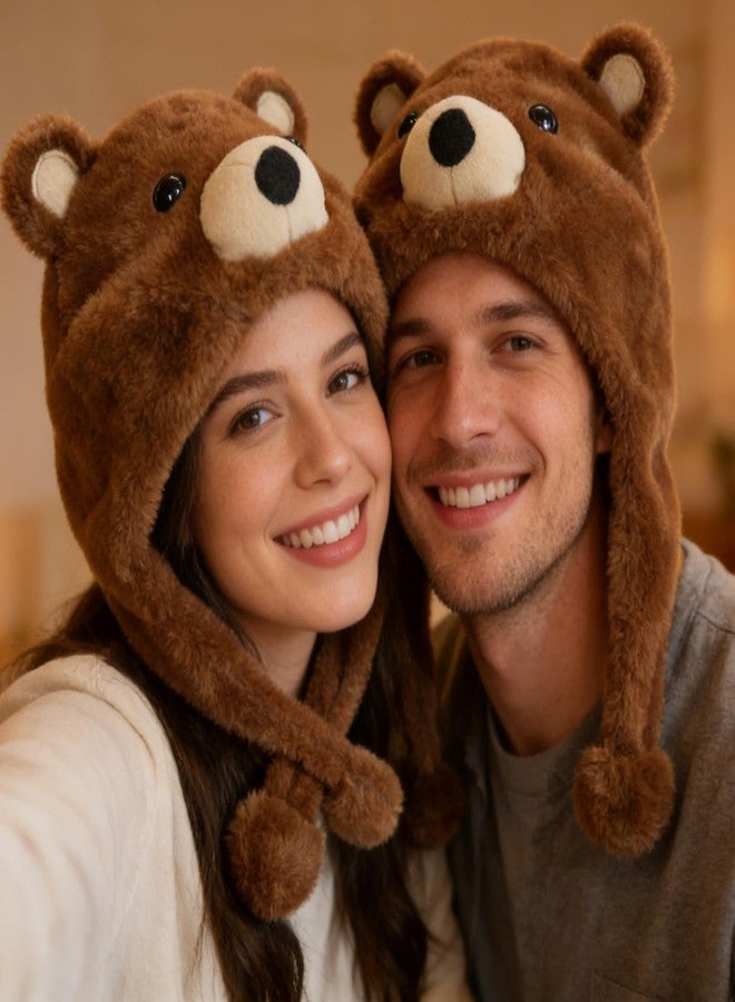 قبعة دب بني قطيفة من AMAMHAHAVA مع أغطية للأذنين - قبعة تنكرية مريحة على شكل حيوان - مقاس واحد - Image 5