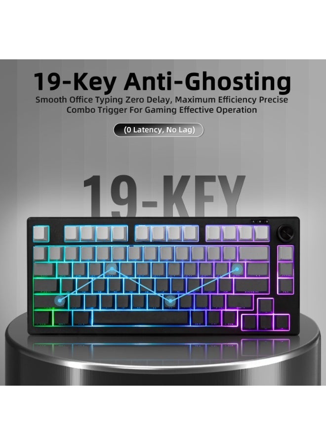 أوتشوانغ لوحة مفاتيح كبيرة IP81 للألعاب، لوحة مفاتيح سلكية ذات إضاءة RGB بحجم 75%، لوحة مفاتيح ممتصة للصدمات، مزودة بـ 81 مفتاحًا مقاومة للماء، مفاتيح هادئة، مع لوحة أرقام، وأغطية مفاتيح من مادة PBT، مثالية لمستخدمي ويندوز/ماك أو إس/أندرويد، لاعبي ألعاب الحاسوب - أبيض وأسود - Image 2