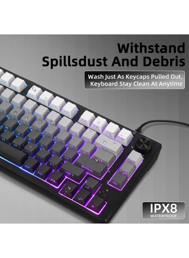 أوتشوانغ لوحة مفاتيح كبيرة IP81 للألعاب، لوحة مفاتيح سلكية ذات إضاءة RGB بحجم 75%، لوحة مفاتيح ممتصة للصدمات، مزودة بـ 81 مفتاحًا مقاومة للماء، مفاتيح هادئة، مع لوحة أرقام، وأغطية مفاتيح من مادة PBT، مثالية لمستخدمي ويندوز/ماك أو إس/أندرويد، لاعبي ألعاب الحاسوب - أبيض وأسود - Image 4