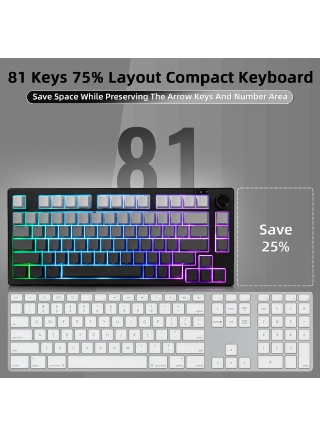أوتشوانغ لوحة مفاتيح كبيرة IP81 للألعاب، لوحة مفاتيح سلكية ذات إضاءة RGB بحجم 75%، لوحة مفاتيح ممتصة للصدمات، مزودة بـ 81 مفتاحًا مقاومة للماء، مفاتيح هادئة، مع لوحة أرقام، وأغطية مفاتيح من مادة PBT، مثالية لمستخدمي ويندوز/ماك أو إس/أندرويد، لاعبي ألعاب الحاسوب - أبيض وأسود - Image 3