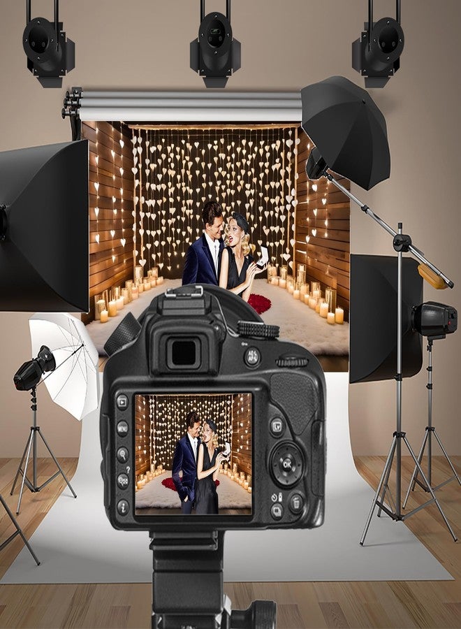 خلفيات تصوير عيد الحب من باوتشيكو، مقاس 10×8 قدم، بتصميم قلب وزهرة وخشب بني ووردة ومصباح وشمعة وسجادة بيضاء، مثالية لجلسات التصوير في عيد الحب، وحفلات توديع العزوبية، وأعياد الميلاد. - Image 2
