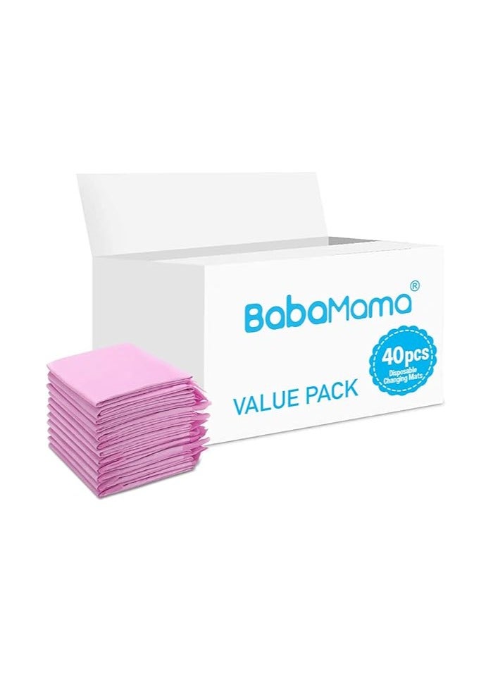 Babamama Disposable Changing Mats, 40 Counts, Soft Waterproof Mat, Portable Leak Proof Changing Mat, New Mom Leak-Proof Under pad, Mattress Table Protector Pad - Image 1