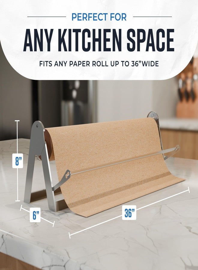 برايكو جودز موزع وقاطع لفائف ورق برايكو جودز مقاس 36 بوصة، قابل للتركيب على الحائط وسطح طاولة مانع للانزلاق، إطار فولاذي متين - حامل ورق كرافت، ورق جزارة، ورق تجميد، ورق تغليف - للمنزل، المكتب، المشاريع الحرفية - Image 3