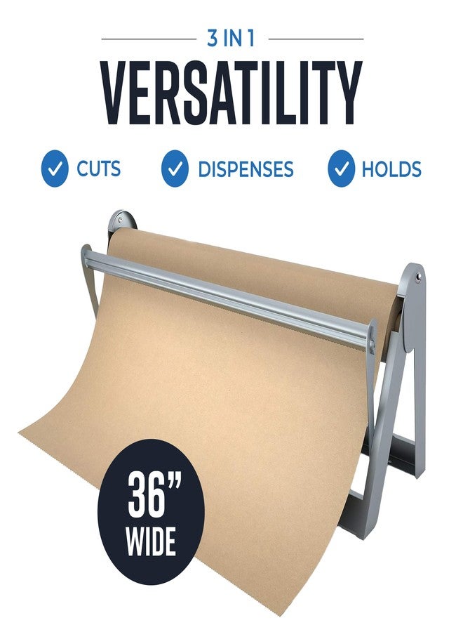 برايكو جودز موزع وقاطع لفائف ورق برايكو جودز مقاس 36 بوصة، قابل للتركيب على الحائط وسطح طاولة مانع للانزلاق، إطار فولاذي متين - حامل ورق كرافت، ورق جزارة، ورق تجميد، ورق تغليف - للمنزل، المكتب، المشاريع الحرفية - Image 2